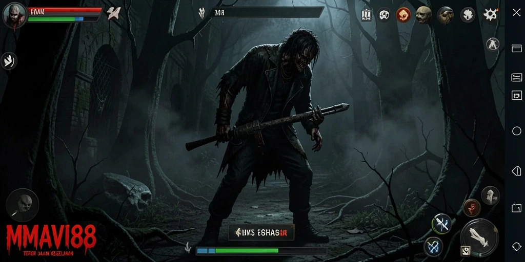 Tangkapan layar gameplay AMAVI88 yang menampilkan suasana Horror yang intens.