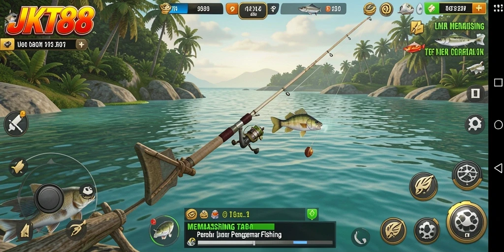 Tampilan gameplay JKT88 dengan berbagai lokasi memancing yang menakjubkan.