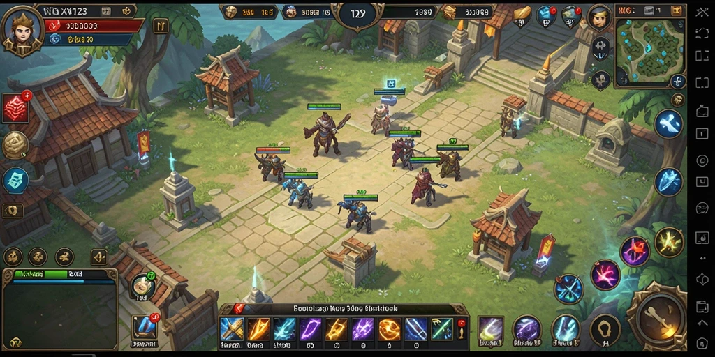 Tampilan gameplay menakjubkan dari NOX123 yang menunjukkan strategi perang.