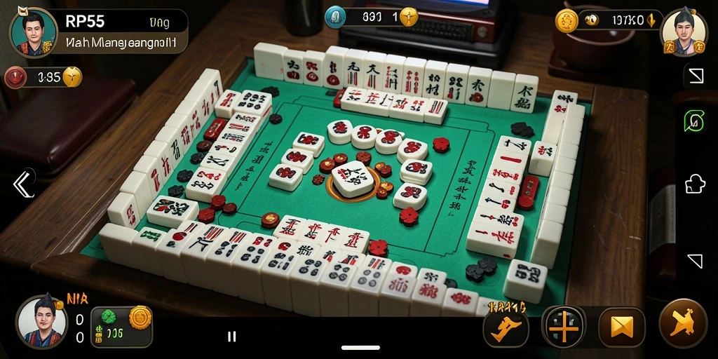 Screenshot gameplay RP55 menampilkan keseruan permainan Mahjong.